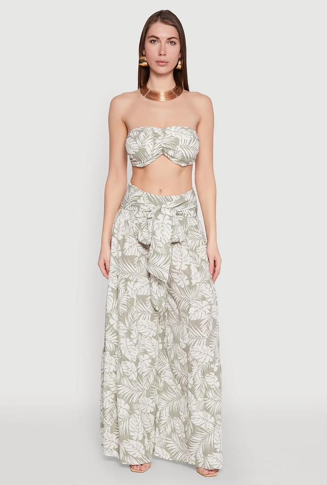 Womens Airy Tie Front Tiered Leg Palazzo Pants, S