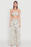 Womens Airy Tie Front Tiered Leg Palazzo Pants,