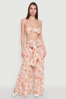 Womens Airy Tie Front Tiered Leg Palazzo Pants, Orange, Size S