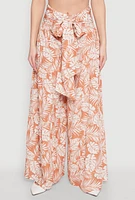 Womens Airy Tie Front Tiered Leg Palazzo Pants, Orange, Size S