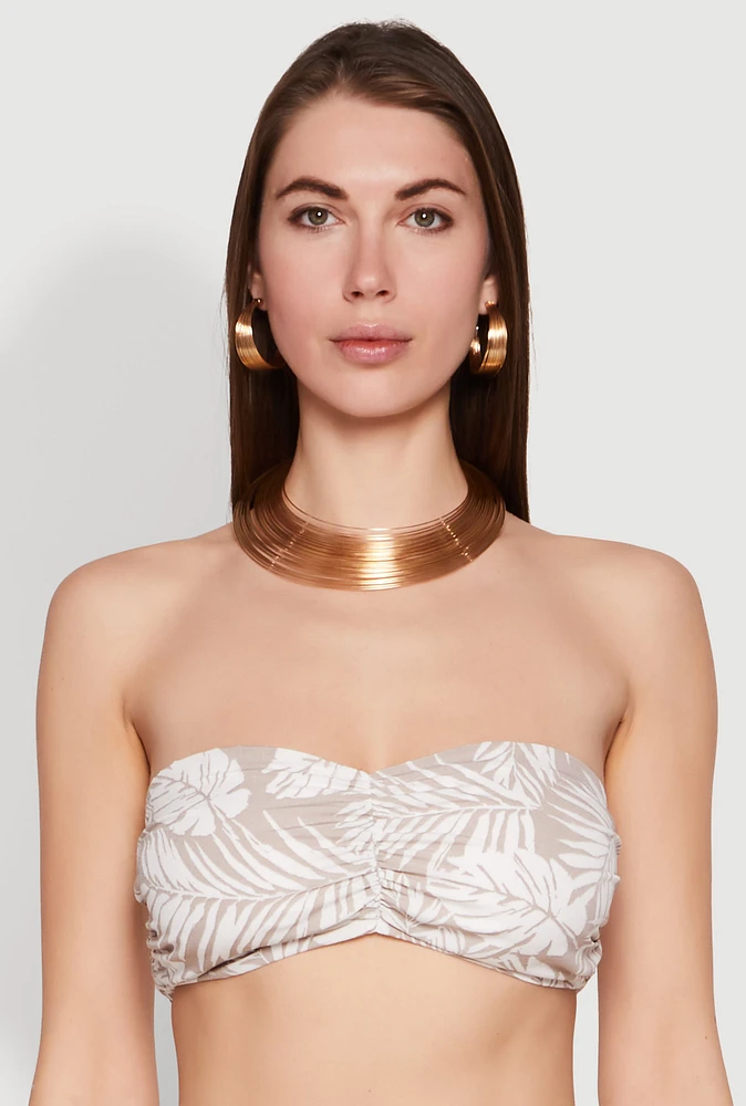 Womens Ruched Front Bandeau Top, Beige, Size L