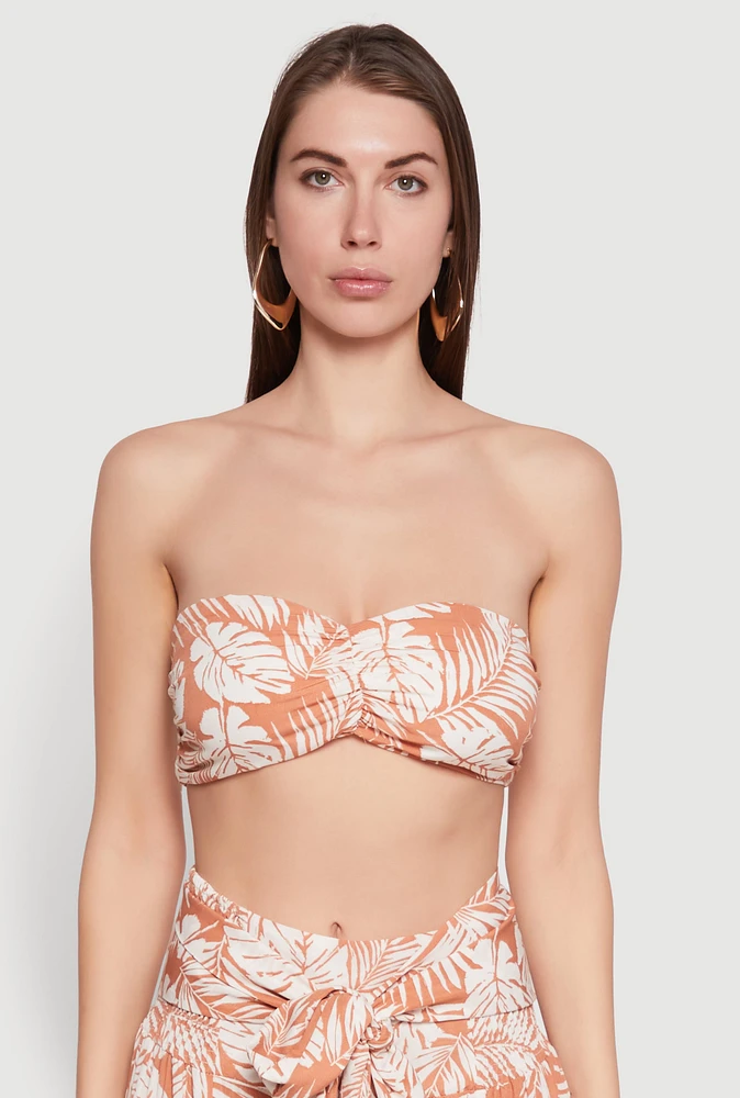 Womens Ruched Front Bandeau Top, Orange, Size XL