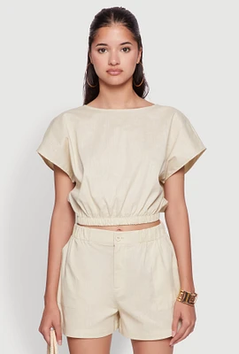 Womens Chic Button Back Keyhole Cropped Blouse,