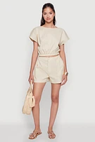 Womens Chic Button Back Keyhole Cropped Blouse,