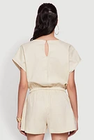 Womens Chic Button Back Keyhole Cropped Blouse,