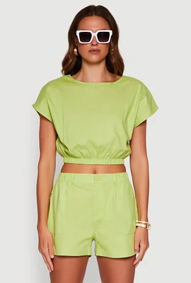 Womens Chic Button Back Keyhole Cropped Blouse,