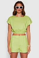 Womens Chic Button Back Keyhole Cropped Blouse,