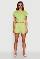 Womens Chic Button Back Keyhole Cropped Blouse,