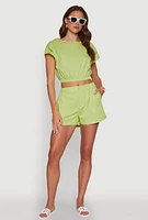 Womens Chic Button Back Keyhole Cropped Blouse,