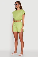 Womens Chic Button Back Keyhole Cropped Blouse,