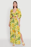 Womens Printed Pattern Wide Leg Palazzo Pants, Yellow, Size M