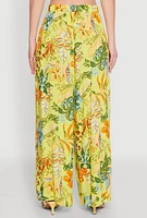 Womens Printed Pattern Wide Leg Palazzo Pants, Yellow, Size M