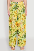 Womens Printed Pattern Wide Leg Palazzo Pants, Yellow, Size M