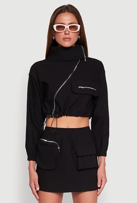 Womens Hyperstretch Asymmetrical Zip Front Jacket, Black, Size L
