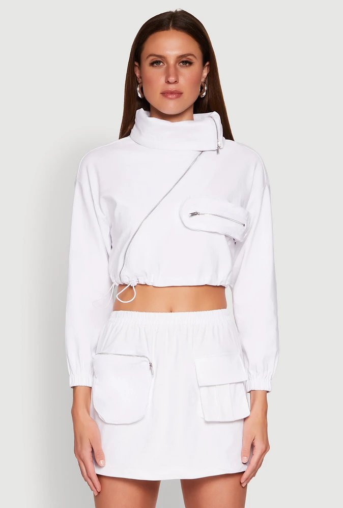 Womens Hyperstretch Asymmetrical Zip Front Jacket, White, Size L