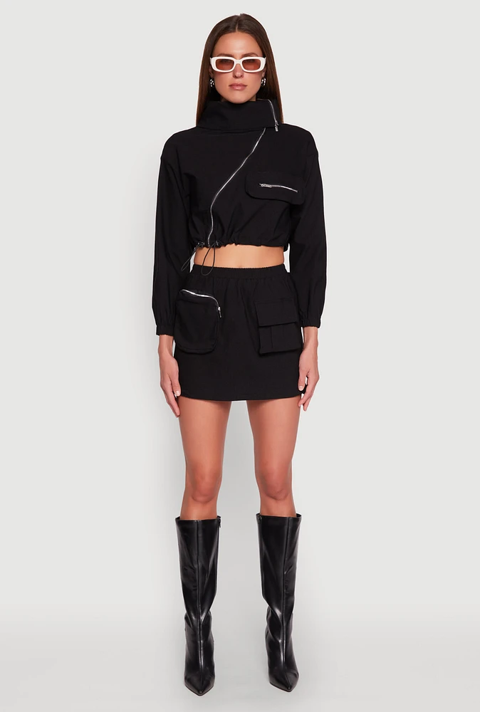 Womens Hyperstretch Cargo Pocket Mini Skirt,