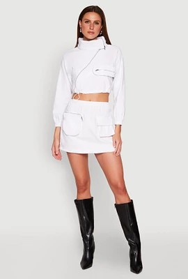 Womens Hyperstretch Cargo Pocket Mini Skirt, White, Size XL