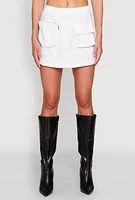 Womens Hyperstretch Cargo Pocket Mini Skirt, White, Size XL