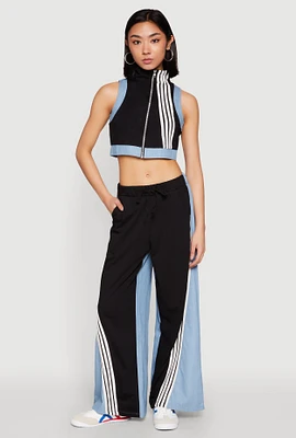 Womens Color Blocked Contrast Trim Drawstring Pants,