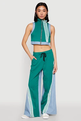 Womens Color Blocked Contrast Trim Drawstring Pants, Green, Size M