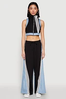 Womens Denim Contrast Trim Crop Top,
