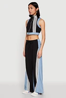 Womens Denim Contrast Trim Crop Top,