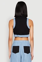 Womens Denim Contrast Trim Crop Top,
