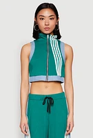 Womens Denim Contrast Trim Crop Top, L