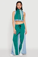 Womens Denim Contrast Trim Crop Top, L