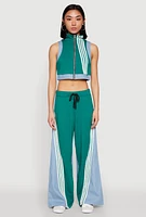 Womens Denim Contrast Trim Crop Top, L
