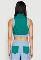 Womens Denim Contrast Trim Crop Top, L