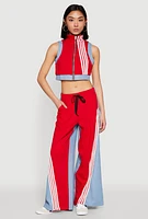 Womens Denim Contrast Trim Crop Top, Red, Size M