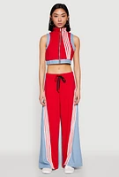 Womens Denim Contrast Trim Crop Top, Red, Size M