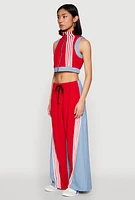 Womens Denim Contrast Trim Crop Top, Red, Size M