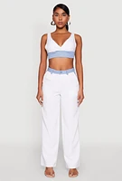 Womens Denim Contrast Trim Bralette, White, Size L
