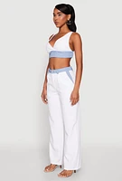Womens Denim Contrast Trim Bralette, White, Size L