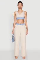Womens Denim Contrast Trim Bralette, Beige, Size L