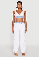 Womens Denim Trim High Waisted Pants, White,
