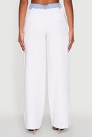 Womens Denim Trim High Waisted Pants, White,