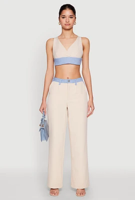Womens Denim Trim High Waisted Pants,