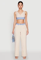 Womens Denim Trim High Waisted Pants,