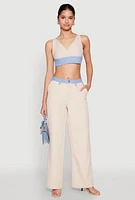Womens Denim Trim High Waisted Pants,