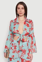Womens Spoon Jeans Chiffon Cropped Bell Sleeve Top, Multi,