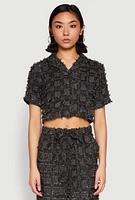 Womens Spoon Jeans Plaid Frayed Cropped Shirt,