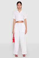 Womens Spoon Jeans Plaid Frayed Cropped Shirt, White, Size L