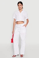 Womens Spoon Jeans Plaid Frayed Cropped Shirt, White, Size L
