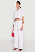 Womens Spoon Jeans Plaid Frayed Cropped Shirt, White, Size L
