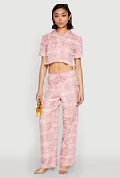 Womens Spoon Jeans Plaid Frayed Cropped Shirt, Pink, Size S