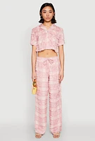 Womens Spoon Jeans Plaid Frayed Cropped Shirt, Pink, Size S