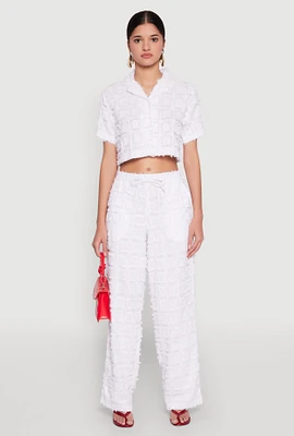Womens Spoon Jeans Plaid Frayed Wide Leg Pants, White,